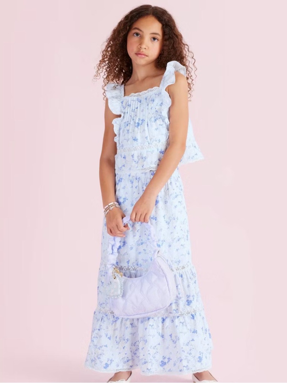 Girls Isla Everblooming Rosettes Tiered Maxi Skirt Loveshackfancy X Target blue